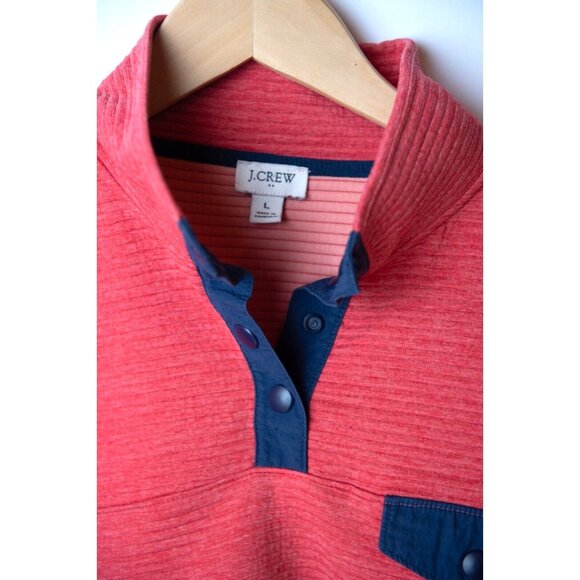 J. CREW Women's Size L Snap Front Quilted Ribbed Sweatshirt Pullover Coral - Picture 4 of 9